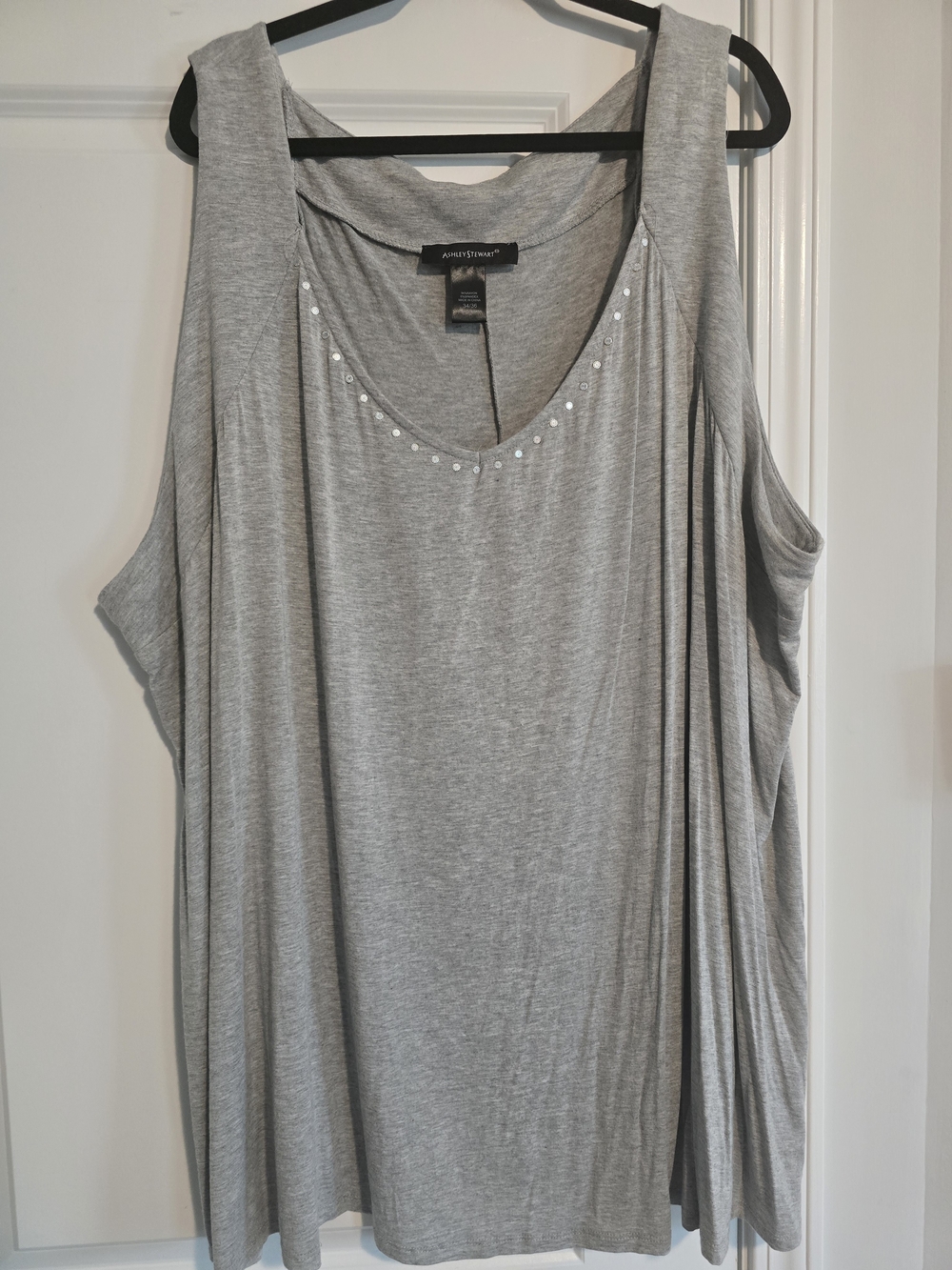 Ashley Stewart Light Gray Sleeveless Cold-Shoulder Tank with Studs